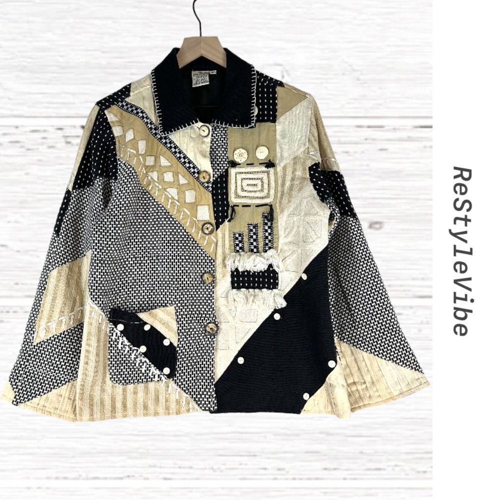 PARSLEY & SAGE Women’s Size M Jacket Coat Button Front Quilted Patchwork Vintage